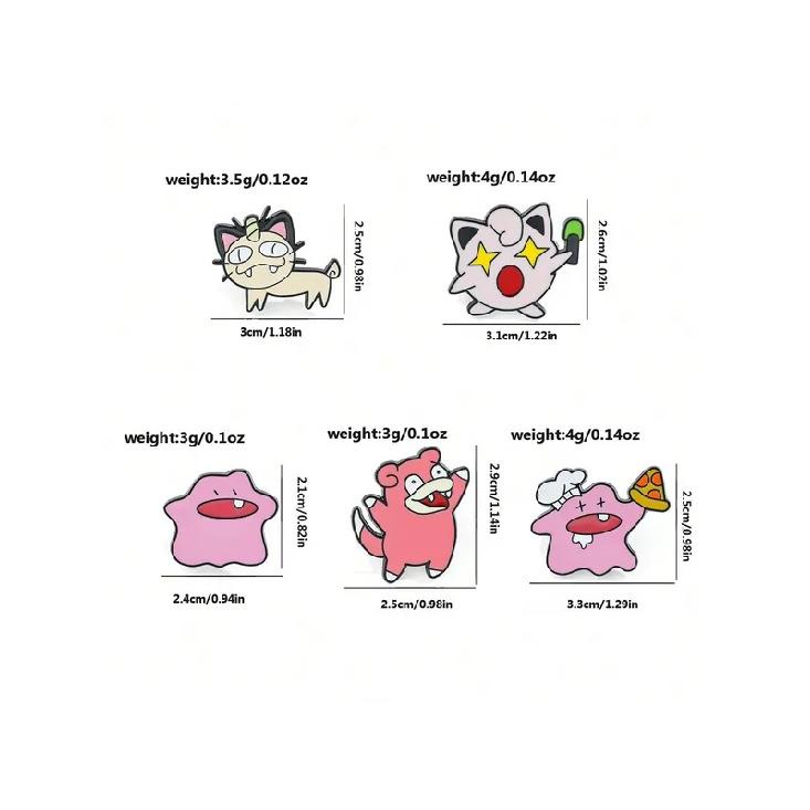 5 Pcs Fashion Jigglypuff Brooch Cute Ditto Meowth Enamel Pins Backpack Clothing Jewelry Metal Badge Accessories Gift