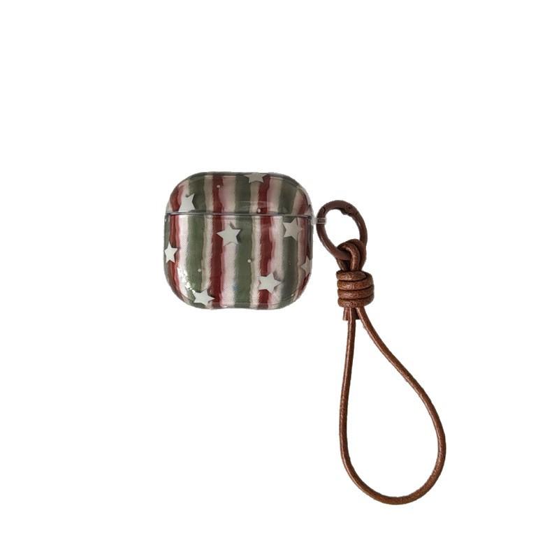 Semi-transparent green red striped stars AirPods 1 generation earphone case for AirPods 1 generation/Pro1 generation