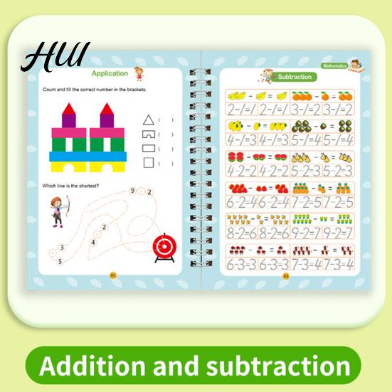 Livre d'écriture de lettres et de chiffres pour enfants 4 pièces Cahier d'exercices Pratique Cahier d'écriture Kit Cahier de travail avec Lettres pour Enfants d'âge préscolaire Chiffres Anglais Rainuré