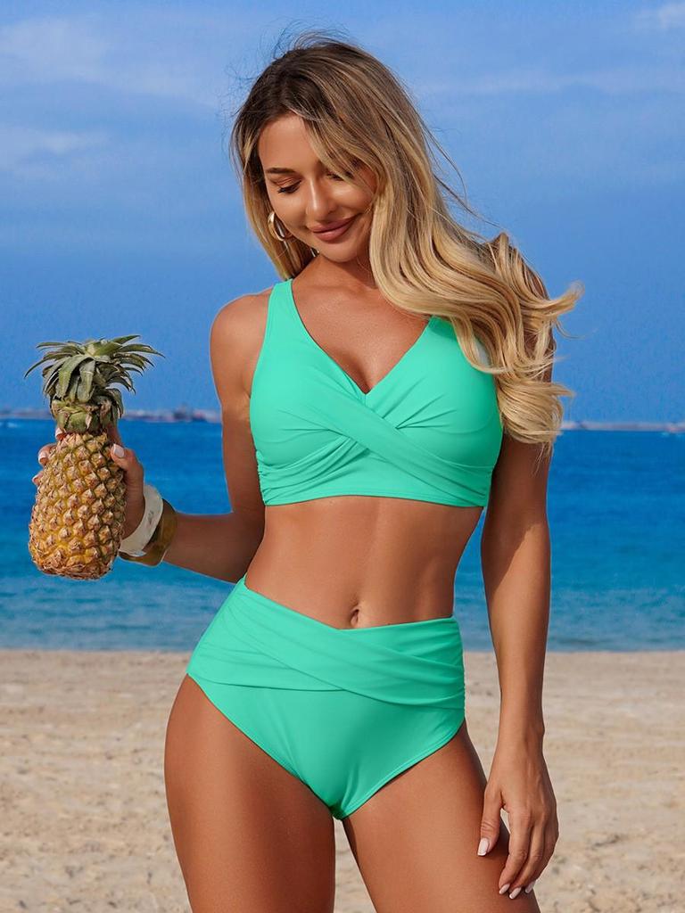 Mint Green High-Waisted Bikini: Sexy 2026 Two-Piece Swimsuit for Women