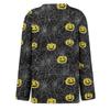 Women's Halloween Print Long Sleeve Top with Round Neck and Hem Slit