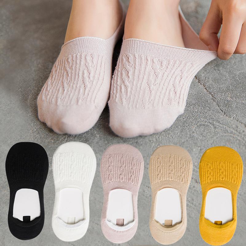New Women Lace Socks Shallow Mouth Slipper Cotton Female Socks Bottom Silicone Non-slip Invisible Cute Socks Set 5 Pairs