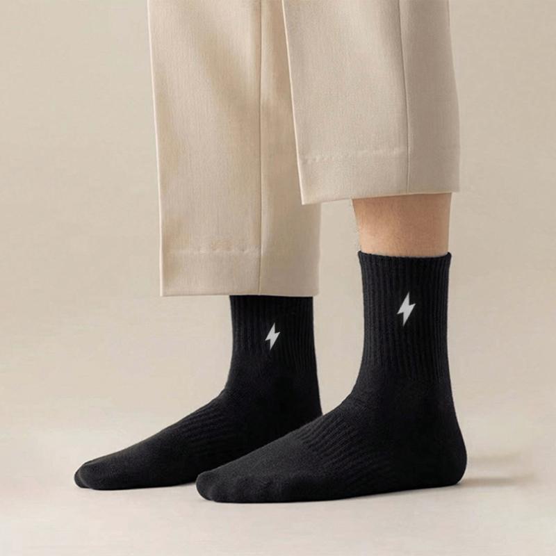 10 Pair Black and White  Embroidered Lightning Men's and Women's Solid Color Medium Socks Thin Soft Sports Neutral Couple Sock