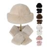 Winter Fuzzy Hat Scarf Set for Women Faux Fur Collar Wrap Scarf Thickened Plush Warm Cap for Cold Weather