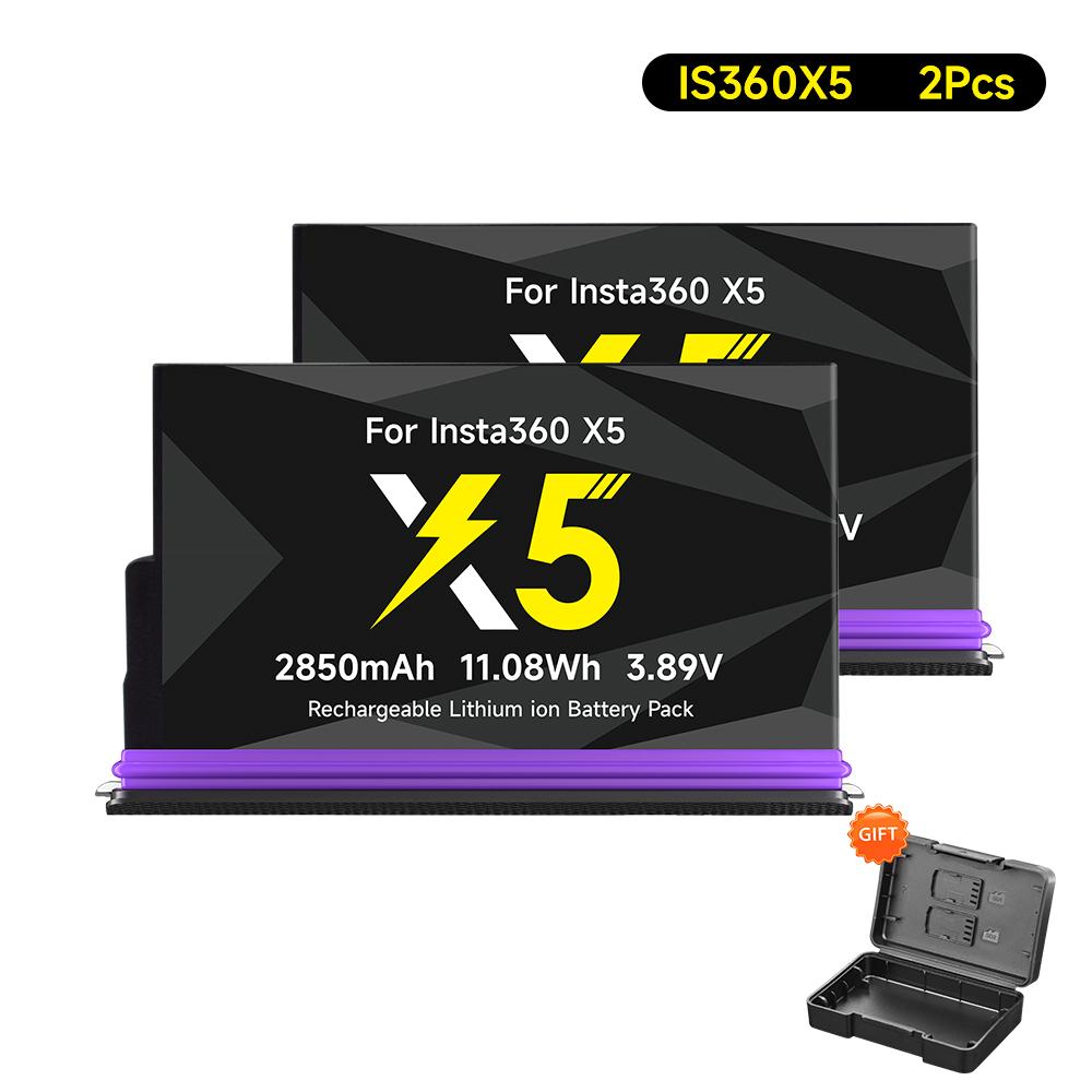 2850mAh Hohe Kapazität Für Insta360 X5 Kameraakku+2-Slot LED tragbares Schnellladegerät Für Insta 360X5 Actionkamera Zubehör