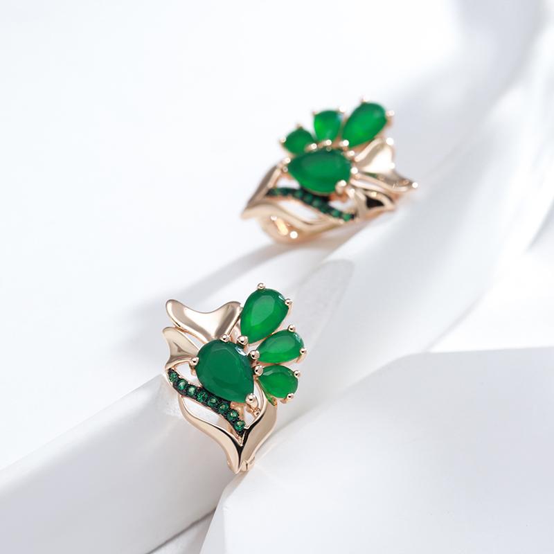 Dark Green Natural Zircon English Earrings For Women  Rose Gold Black Plating Vintage High Quality Daily Jewelry