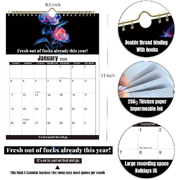 Fuck It Calendar 2026 Calendar For Tired Women,Funny Monthly Calendar Gag Gift for Womens,Funny party gift Home Office Wall Calendar,Tired Ladies