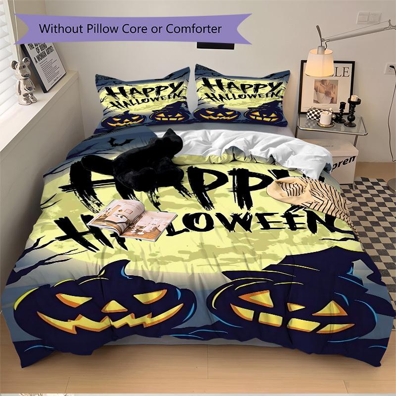 3pcs bedding set Halloween Pumpkins Includes 1 Comforter + 2 Pillowcases, Without Pillow Inserts, Soft Comfortable,a0909048
