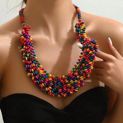 Colored Beads Bohemian Necklace Wooden Neck Chain New Clavicle Chain Party Accessories