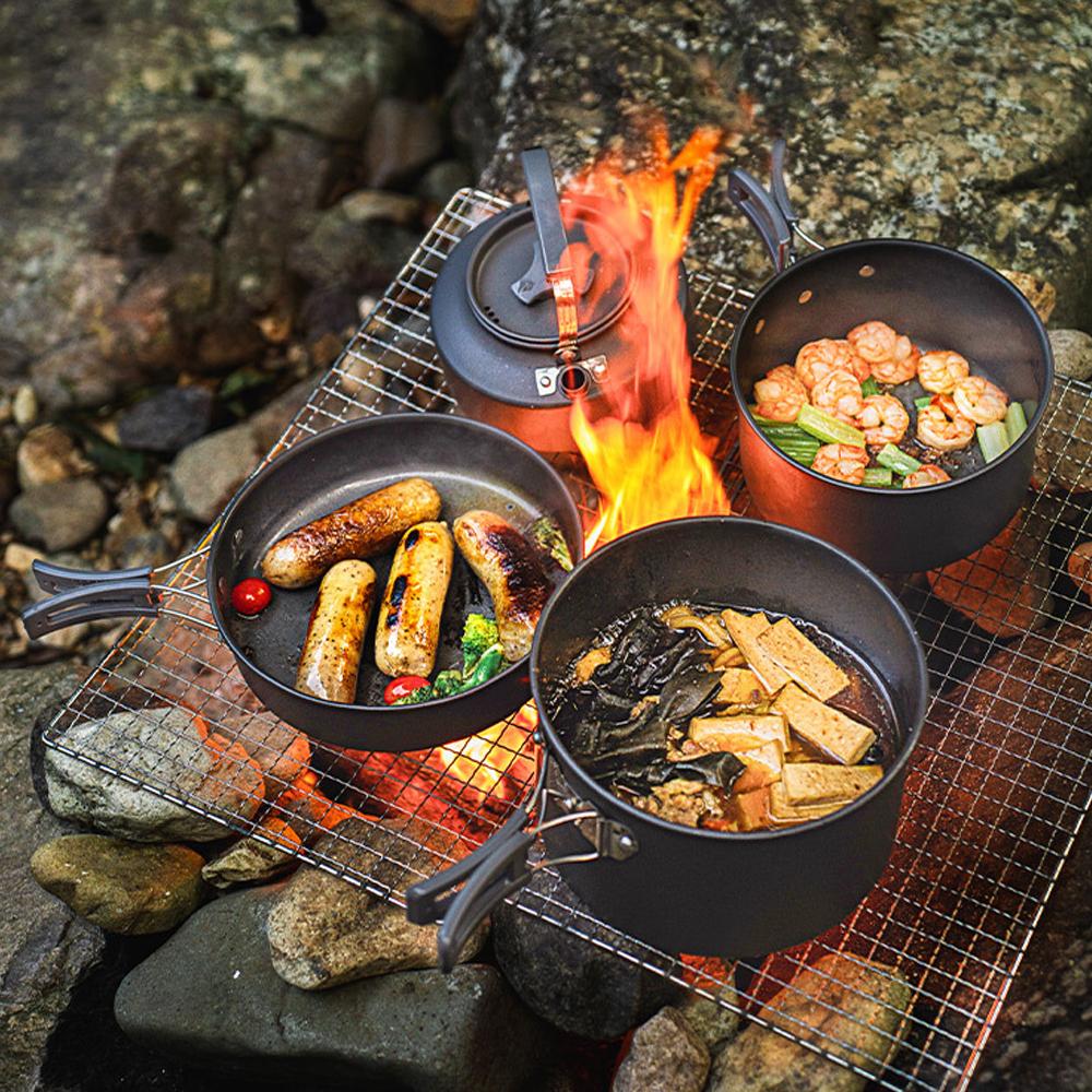 Outdoor Camping Cookware Set Camping Pot Pan and Kettle for Outdoor Backpacking Hiking