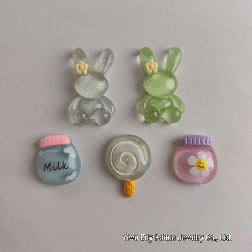 Translucent Rabbit Lollipop Resin Accessories: DIY Cream Glue Pendant, Hair Clip, Hair Tie, Refrigerator Magnet, Phone Case Decor.