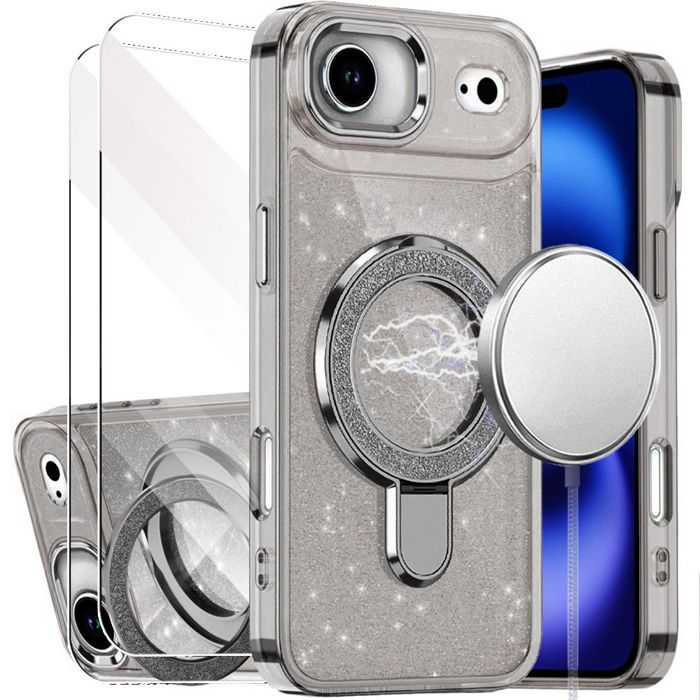 Coque de Téléphone - BOOLING - pour iPhone Air - Antichoc avec Cercle Magnétique Gris - 2 Verres Trempés