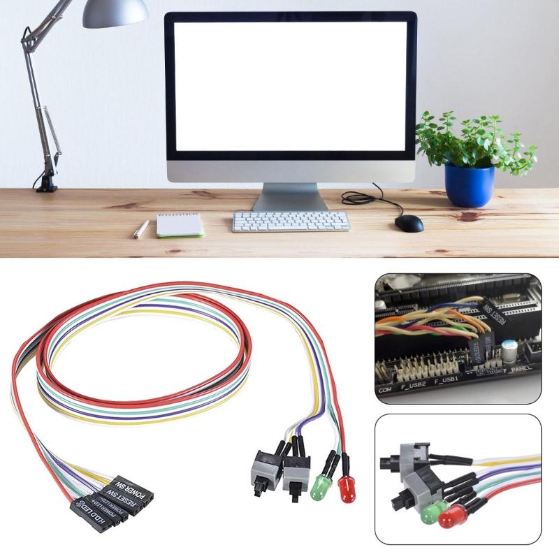 Desktop Computer Case Power Reset HDD Button Switches Cable, 26" with Redness Green LED Lights, 2 Pin Connectors
