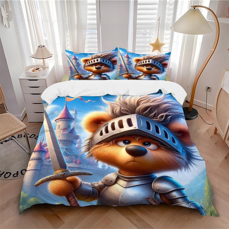 3pcs Anime Knight Bedding Set - Includes One Quilt Cover and Two Pillowcases (No Core) - Perfect for Bedroom and Guest Room Decoration, Fest