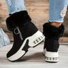 Women's Winter Plush-Lined Platform Ankle Boots with Thick Sole & -Trimmed Cuffs - Slip-On Zipper Casual Shoes, Round Toe , Winter Footwear
