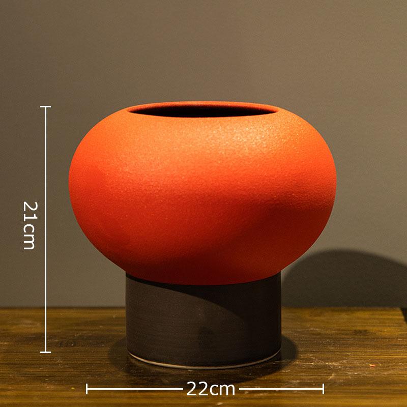 Kreatywny Czerwony Lampion Ceramiczny Wazon Okrągła Doniczka Dekoracja Biurka Aranżacja Kwiatowa Nowoczesne Wazony Florystyczne Estetyczny Wystrój Pomieszczenia
