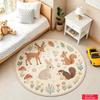 Tapis Rond Woodland Cerf Lapin Écureuil Hérisson Bordure Florale Pour Chambre Cosy Caractérisant Chaleur Tapis Forêt Douce