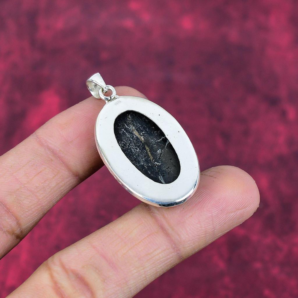 Black Tourmaline Rought Pendant, Gemstone 925 Solid Sterling Silver Jewelry Pendant, Handmade Jewelry Birthstone Pendant, Gift For Him