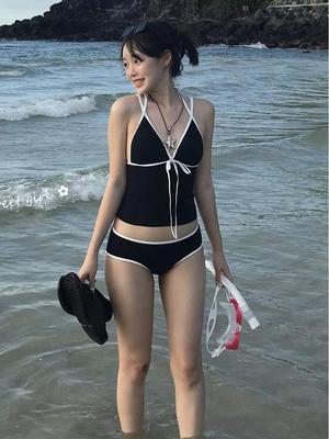 2026 New Women's Sexy Halter Solid Color Split Bikini Swimsuit