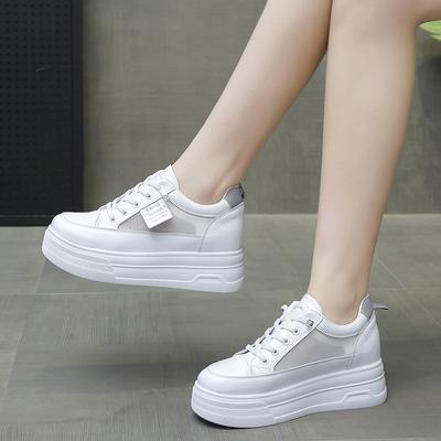 Mode Weiß Plattform frauen Turnschuhe 2024 Frühling Lace-Up Dicken Boden Vulkanisieren Schuhe Frau Pu Leder Atmungsaktive Sport-Schuhe damen