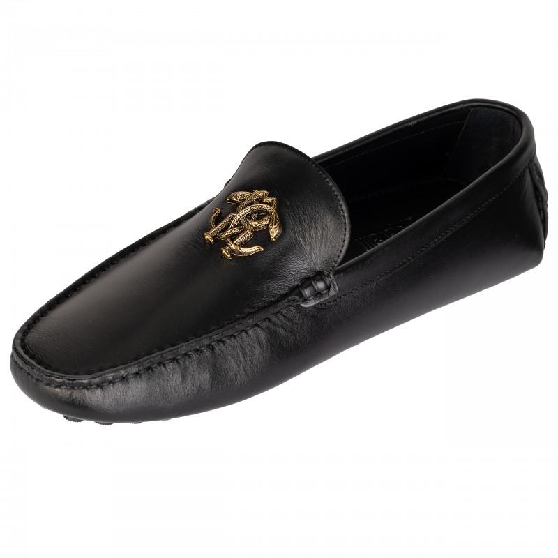 Roberto Cavalli Luxury Men's Loafers Italy Black / Gold - Size: 44