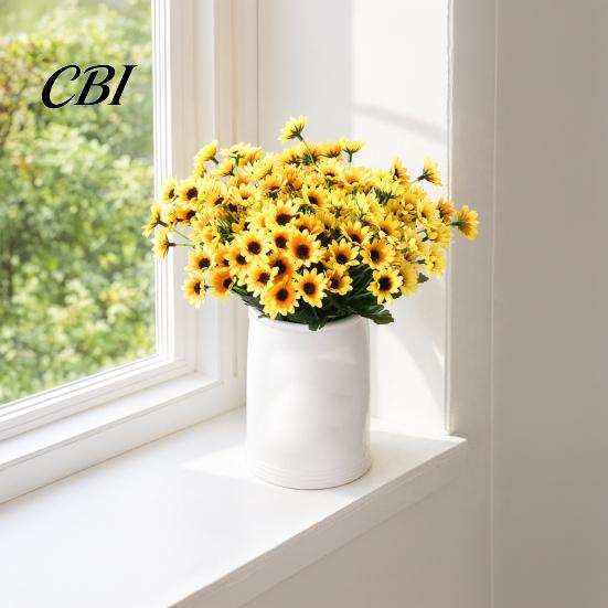 Non-fading Artificial Blooms 24 Heads Sunflower Bouquet, Lifelike Silk Daisy, Flexible Stems DIY Realistic Petals Floral Arrangement for Home Desktop