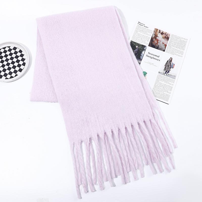 Men's and Women's Thick Woolen Scarf: Solid Color Knitted, Warm, Tassel-Edged, Imitation Cashmere for Winter
