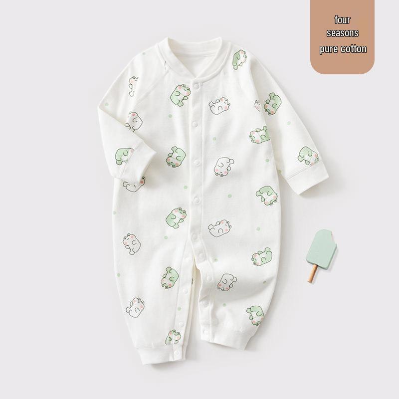 Pure Cotton Baby Romper: Open Front, Class A, for 0-12 Months, Spring/Autumn, Newborn Outerwear, Crawling Suit, Single-Layer Base.