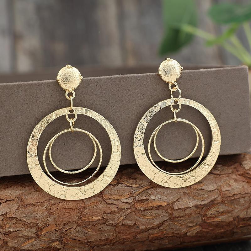 Orecchini Rotondi in Metallo Dorato Vintage Originalità Etnici Geometrici Vuoti Pendenti per Gioielli da Donna