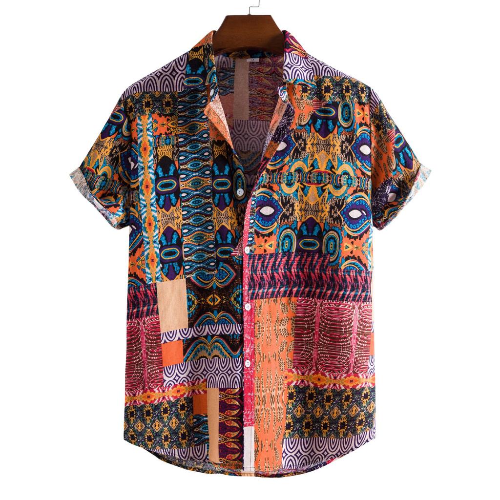 Summer Plus Size Men's Casual Fashion 3D Digital Printed Short Sleeve Shirt