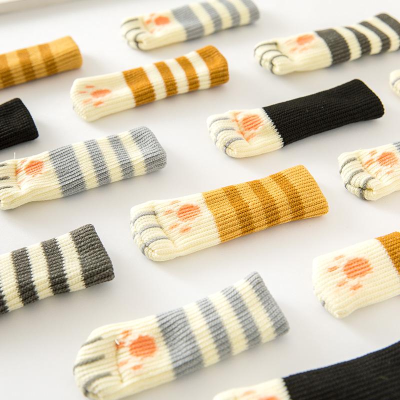 4 Stück Tisch- und Stuhlfußüberzug Gestrickte Wolle Türgriffschutzhülle Rutschfest und Verschleißfest Geräuschlos Katze Verdickter Stuhlfußüberzug Beinpolster
