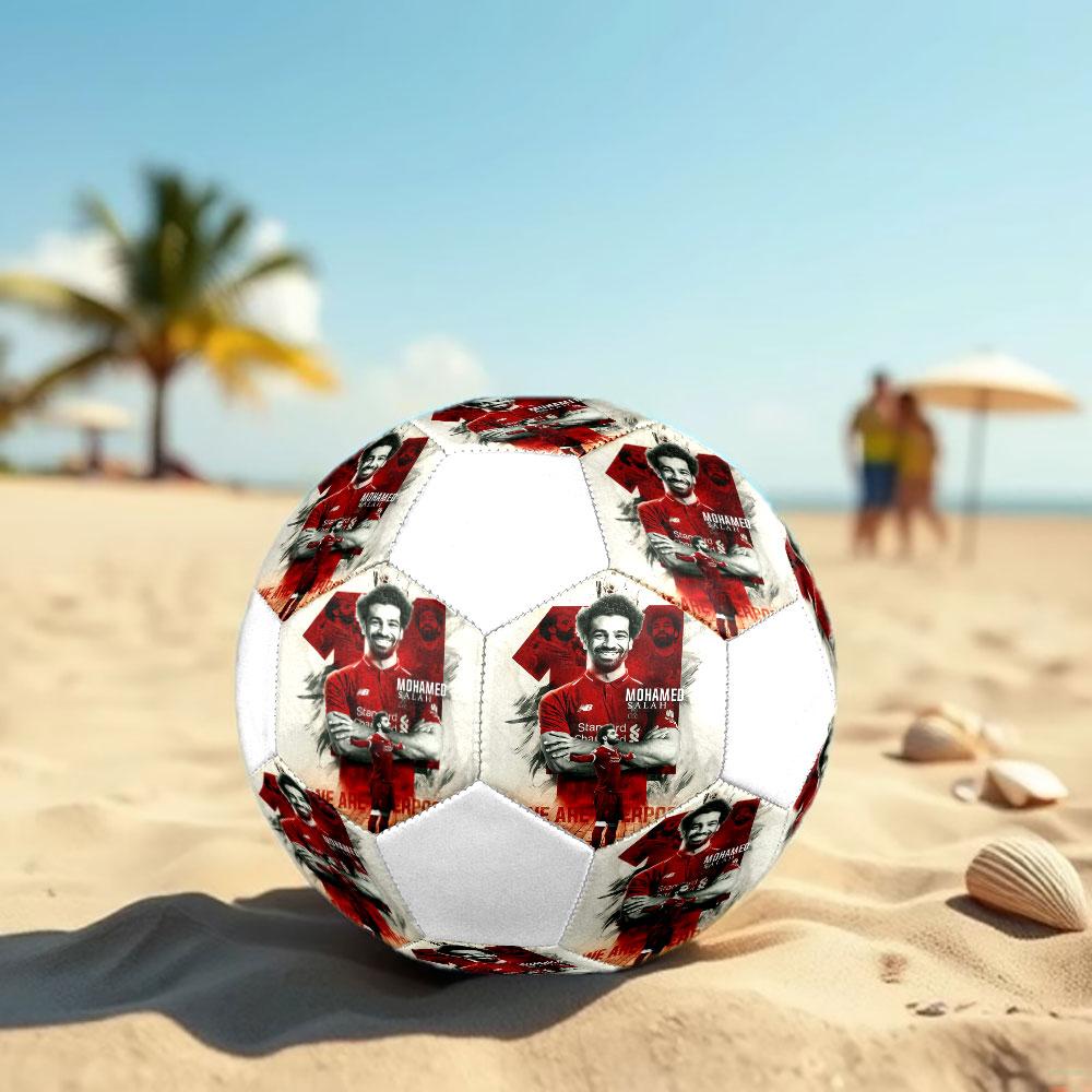Salah Printed Size 5 Soccer Ball, Machine-Stitched PVC, Durable & High Bounce, All Ages Fit, fan merchandise, matches & outdoor use.