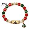 Christmas Tree Accessories for Party Bracelet, Elastic Stretch Beaded Bracelet with Xmas Meaningful Keepsake Gifts Charm, Holiday Jewelry Women