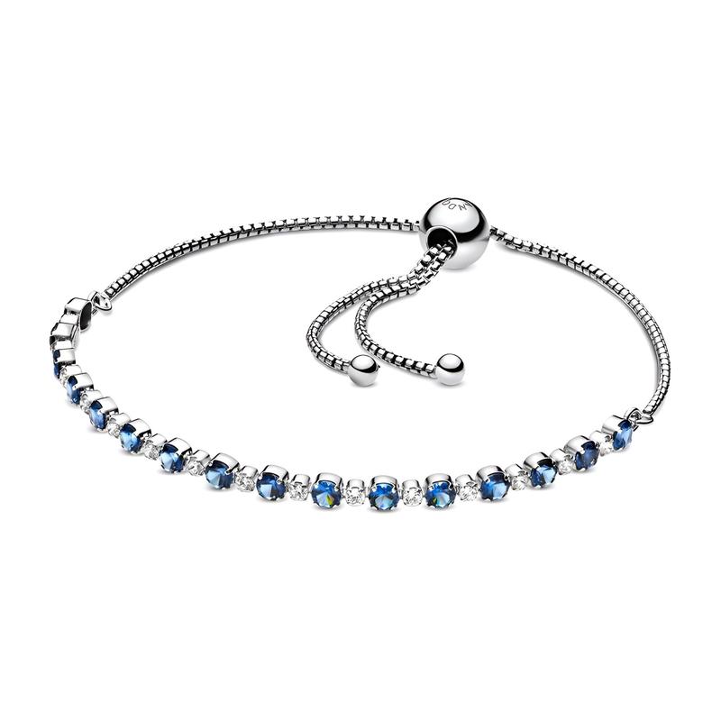 Pandora Blue and Transparent Shiny Cord 925 Silver Bracelet Women s 598517C01