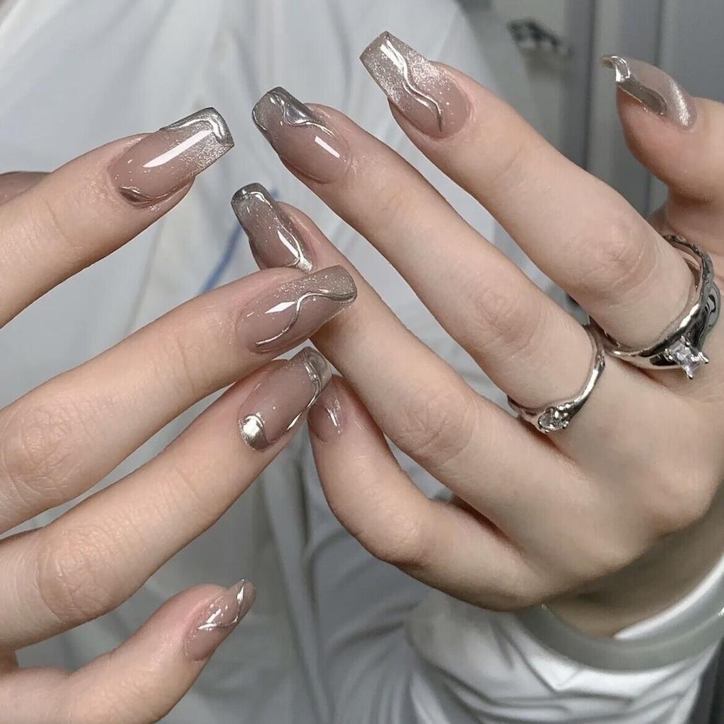 Pure Hand-made Phototherapy Wear Nail Tablets Smoothie Crystal Stone Cat Eye Wear Nail Finished Product Reusable Nail Patch