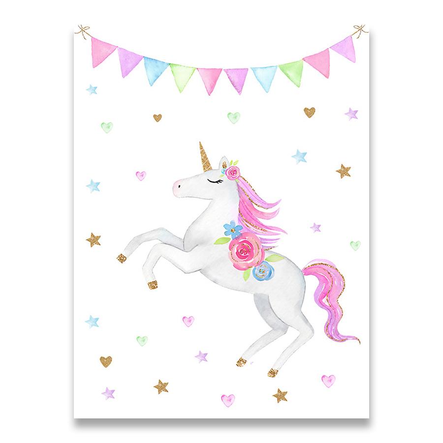 Rainbow Unicorn Wall Art Prints Baby Nursery Poster Cute Canvas Painting Nordic Decoration Picture Children Kids Bedroom Decor