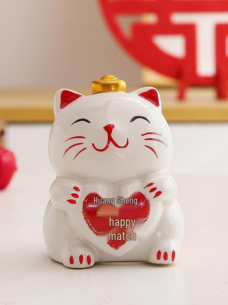 Ceramiczny Kot Malowany Ręcznie w Stylu Mori Pudełko na Cukierki i Oszczędnościówka Ozdoba na Upominki Ślubne