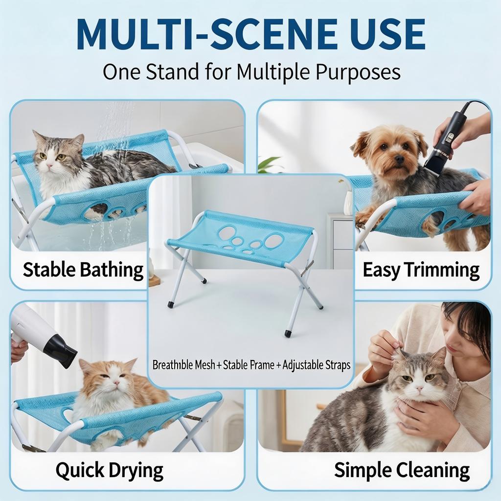 Portable Folding Pet Bath Bed, Breathable Mesh Multifunctional Grooming Shower Bracket Pet Restraint for Cat Dog Pet Accessory