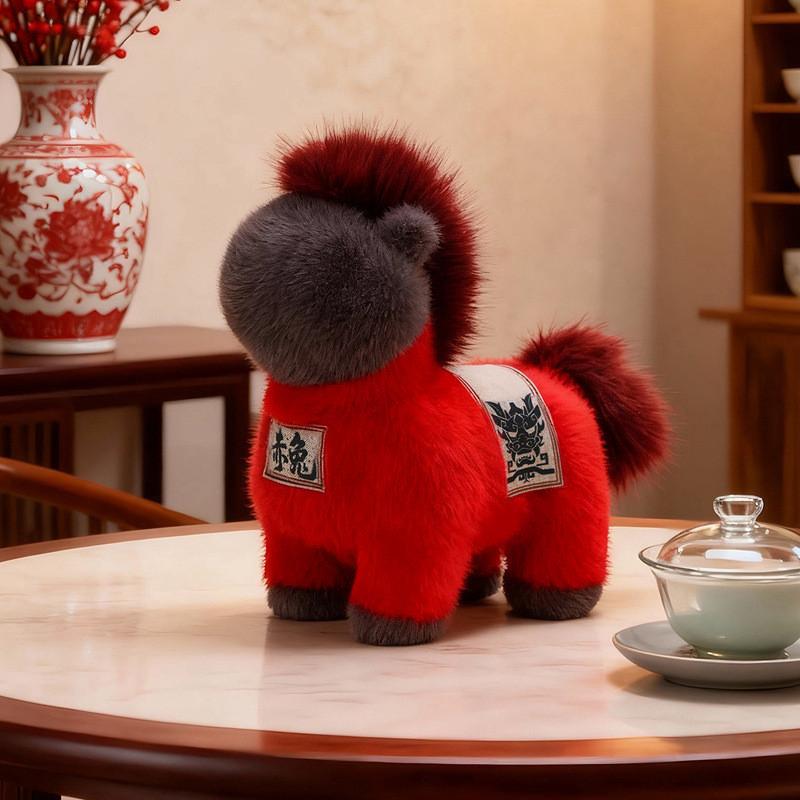 Chinesisches Sternzeichen Pferd Plüschtier aus kurzem Plüschmaterial für Neujahrsfeiern und Firmengeschenke