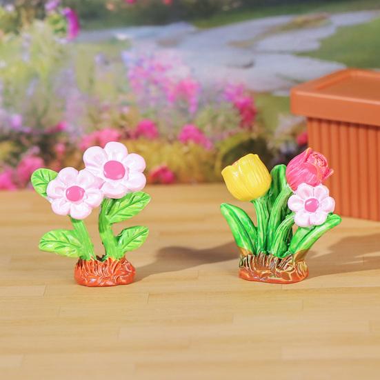 4 Peças Miniatura de Aglomerado de Flores Pequena Resina Falsa Girassol Tulipa Grama Modelo para Jardim de Fadas Micro Paisagem Decoração de Casa de Bonecas