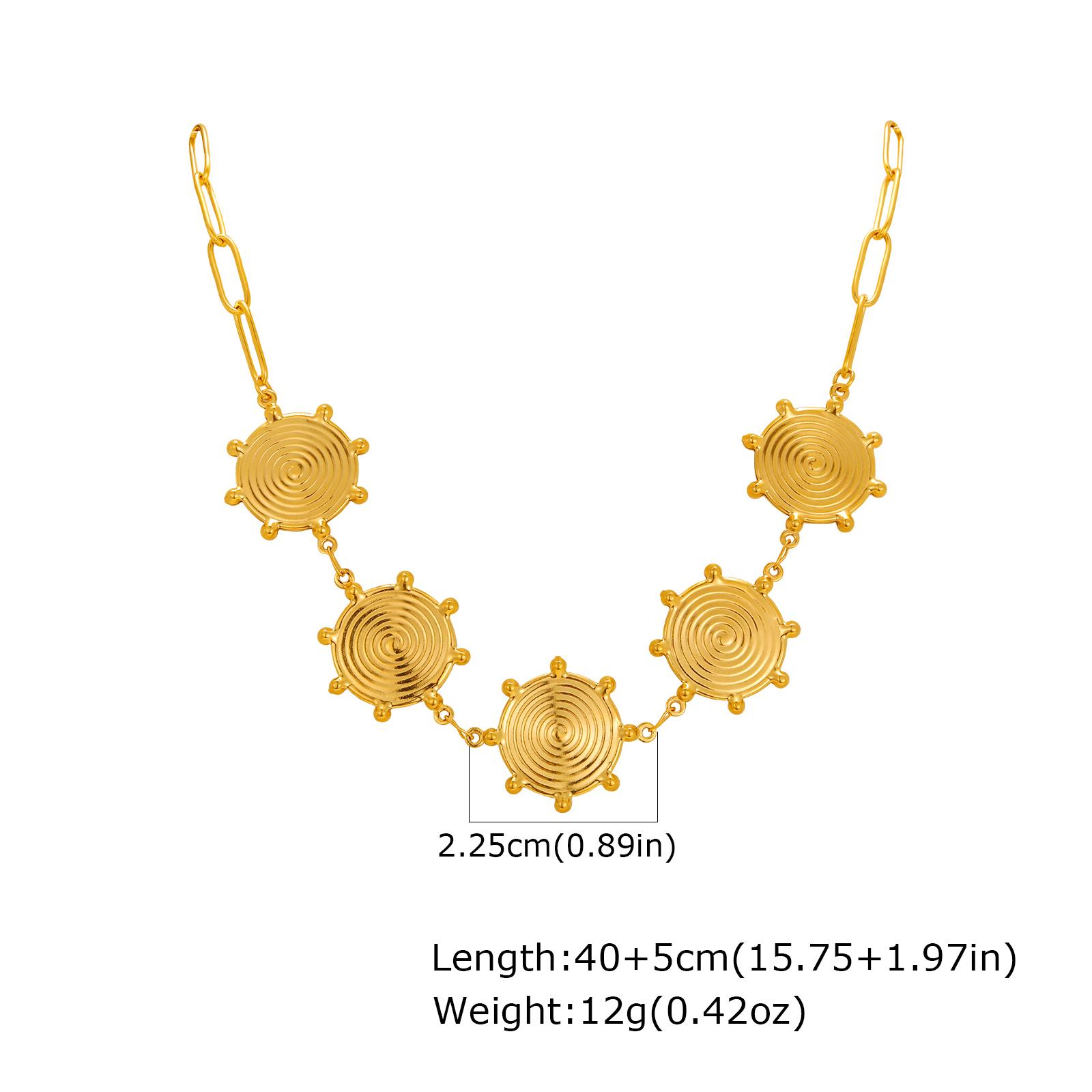 

18K Gold Plated Large Circular Thread Pendant Necklace for Women, Personality Design Stainless Steel Waterproof Neck Jewelry Set