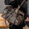 Retro pleated underarm bag women's new trendy portable bowling bag large capacity shoulder tote bag