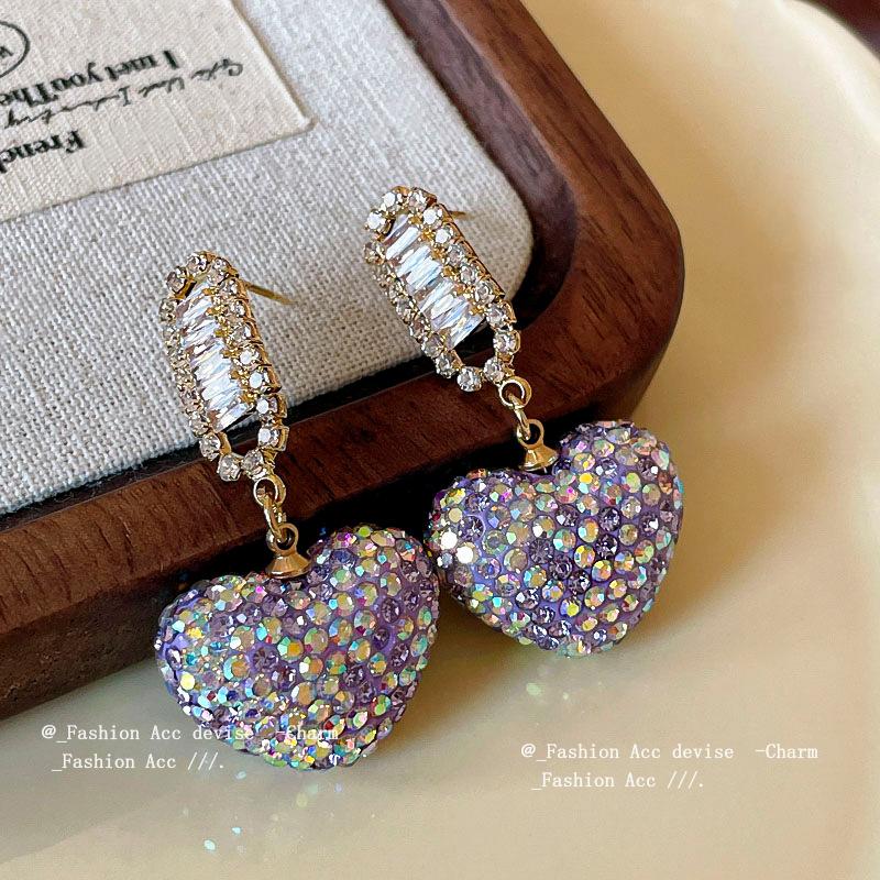 Silver Needle European and American Zircon Diamond-encrusted Love Earrings Sweet Fashion Temperament Earrings Mori High-end Earrings Women