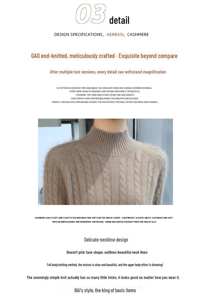 Lekasha Women's Mink Cashmere Knit Pullover - Half-High Neck, Autumn/Winter Loose Fit.