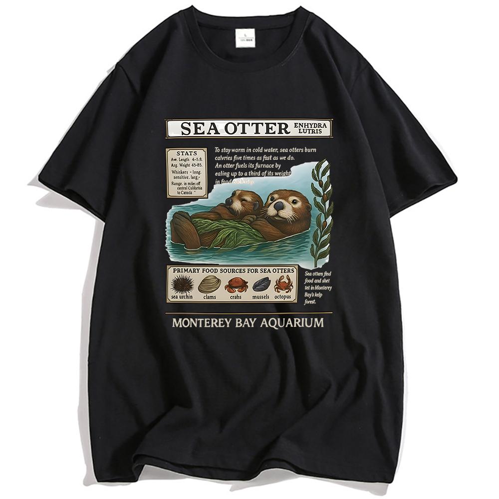 

Sea Otter Monterey Bay Aquarium Tshirts Graphic Print Clothing Unisex Streetwear Short Sleeve Cotton T Shirts Unisex Tops XXL чёрный