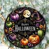 Vintage gothic pumpkin witch hat wall sign Round Wooden Hanging Plaque home indoor outdoor door decor aesthetic halloween party supplies
