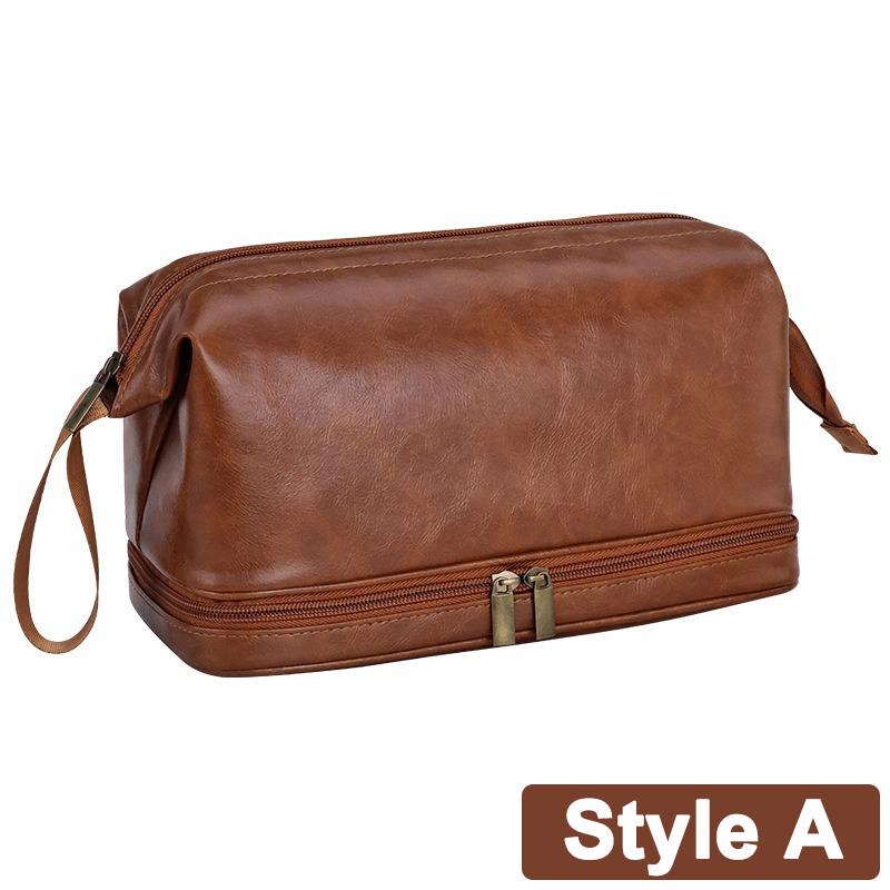 Portable Cosmetic Bag PU Leather Wash Bag Travel Business Trips Large Capacity Multi Pocket Design Handheld Leather Wash Bag