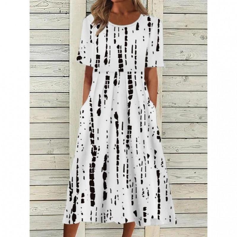 Vestito casual da donna con stampa floreale, manica corta, girocollo, vestibilità larga, leggero, stile boho, taglie forti