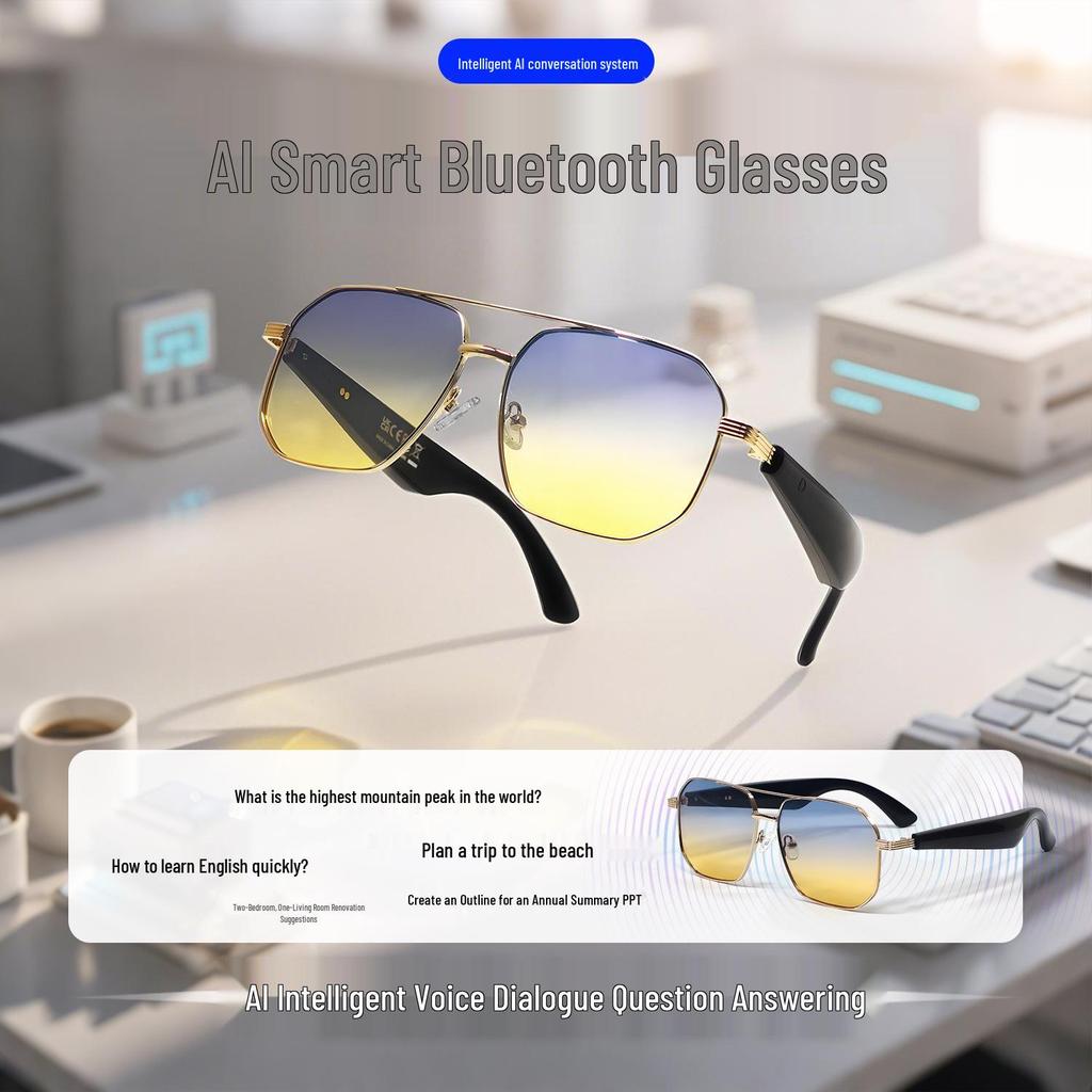GY300 AI Translation Bluetooth Glasses: Real-time Translation In 100+ Languages, Music Streaming, Call Functionality, Smart Glasses