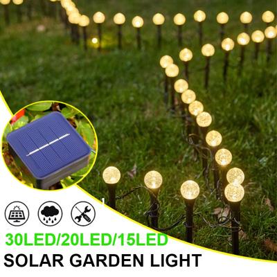 Ghirlande luminoase LED RGB cu energie solară cu 8 moduri 15/20/30LED Lumini de sol cu bilă cu bule pentru grădină, curte, alee, decor de nuntă